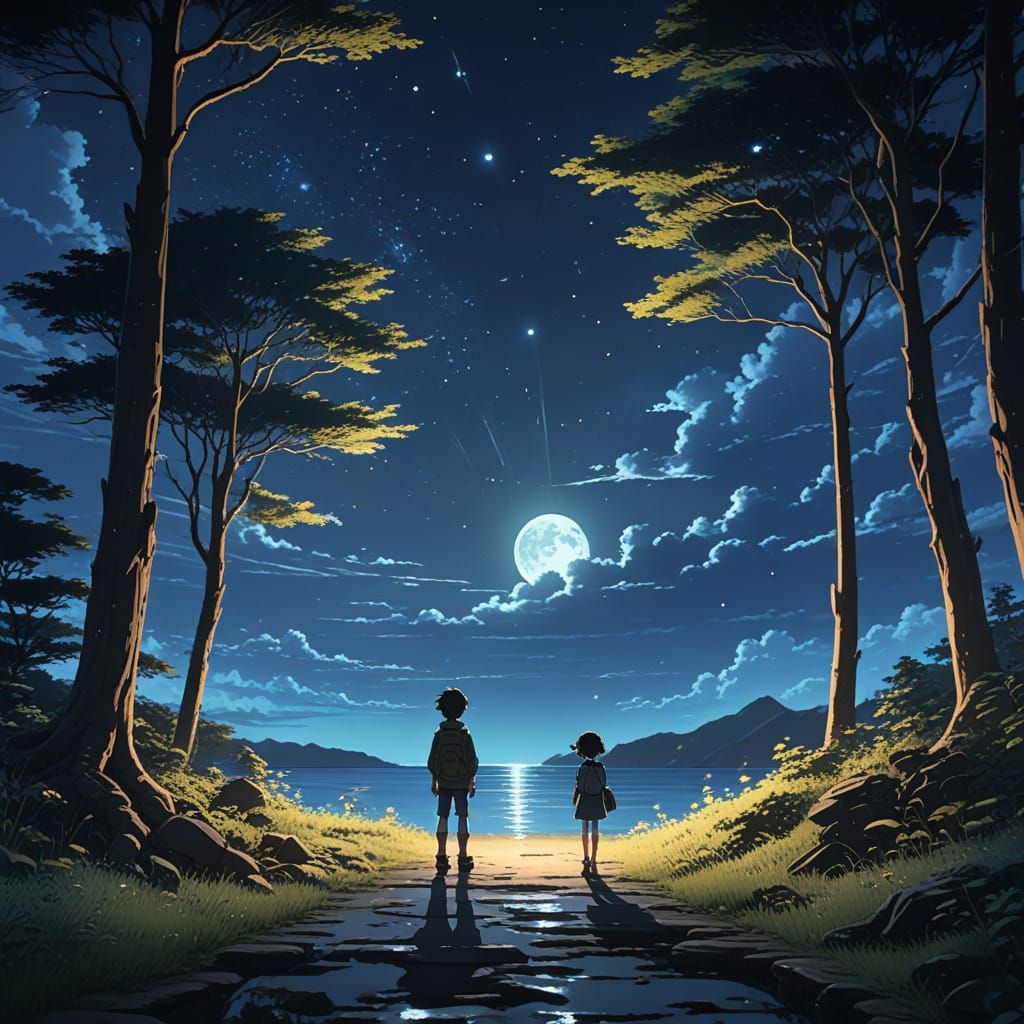 Gnarled Tree Trunk Contemplates Celestial Wonder in Vibrant ...