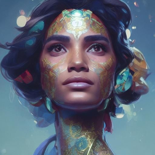 Beautiful Puerto Rican Woman Portrait in Art Nouveau Style