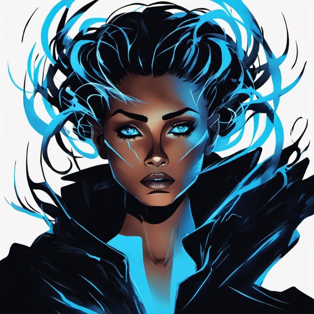 Silhouette Figure with Glowing Eyes in Vector Art