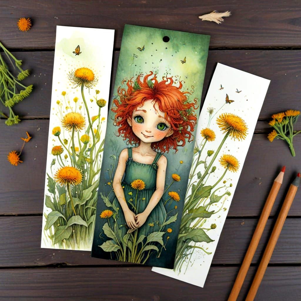 Whimsical Fairy Amidst Antique Watercolor Bookmarks
