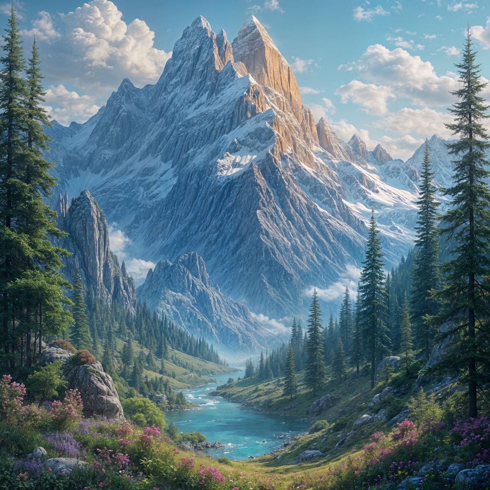 Jewel-Encrusted Mountain Landscape in Fantasy Style