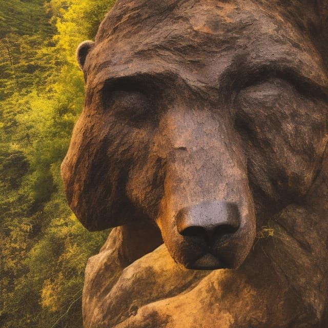 Stone Bear Mountain Carving at Golden Hour