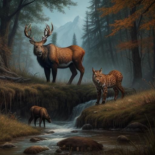 Diverse Wildlife in Detailed Matte Painting