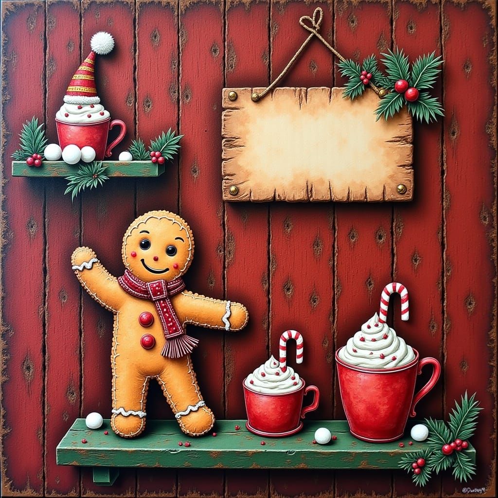 Distressed Wooden Shelf with Christmas Treats