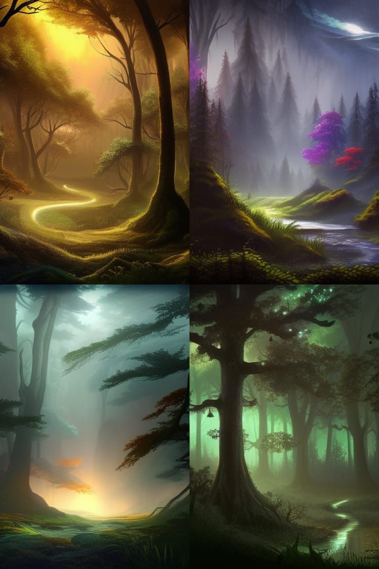 Fantastical Night Sky Over Forest: Matte Painting