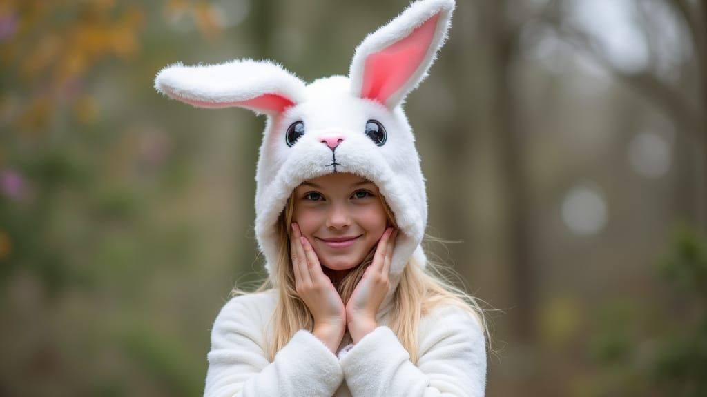 A Teenage Easter Bunny Dressed in Pastel Hues