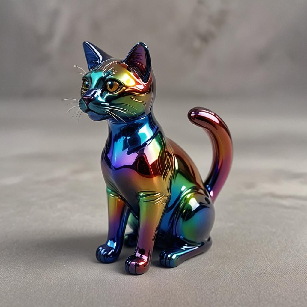 Rainbow Egyptian Cat Figurine in Prism Glass
