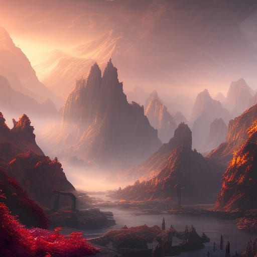 Fantastical Matte Painting in Deep Color, 8K