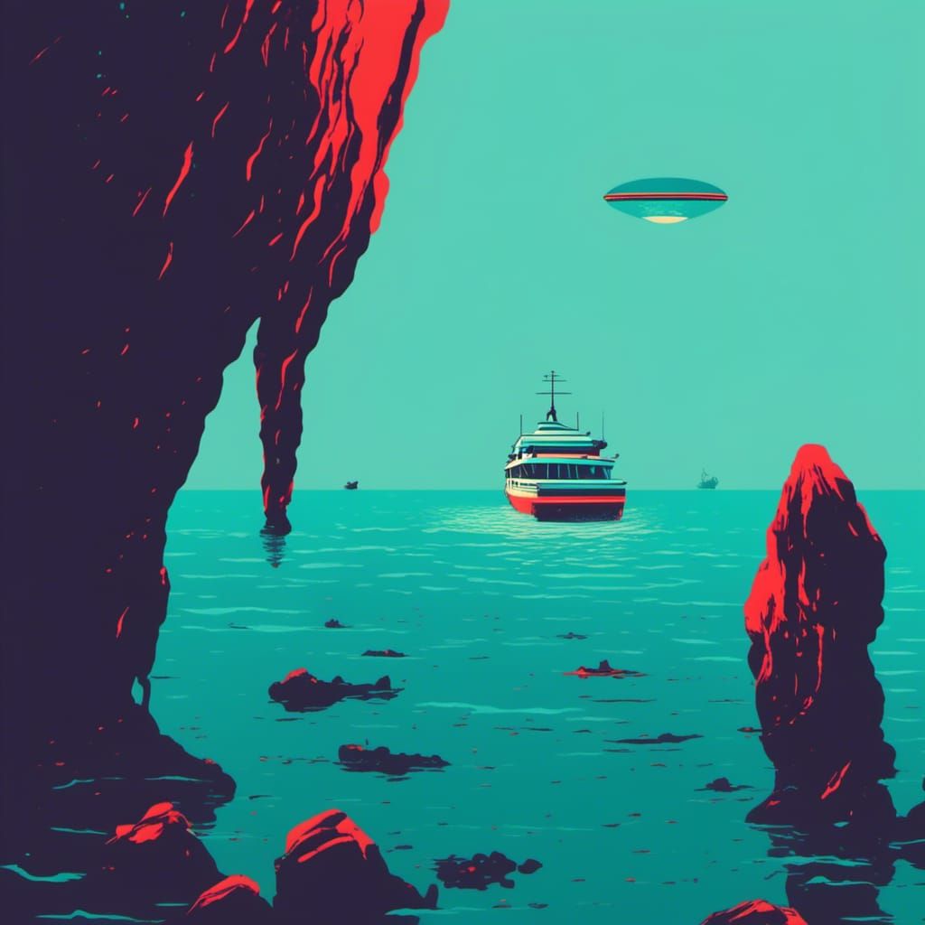 Surreal Sea Dreamscape: Retro Sci-Fi Film Noir