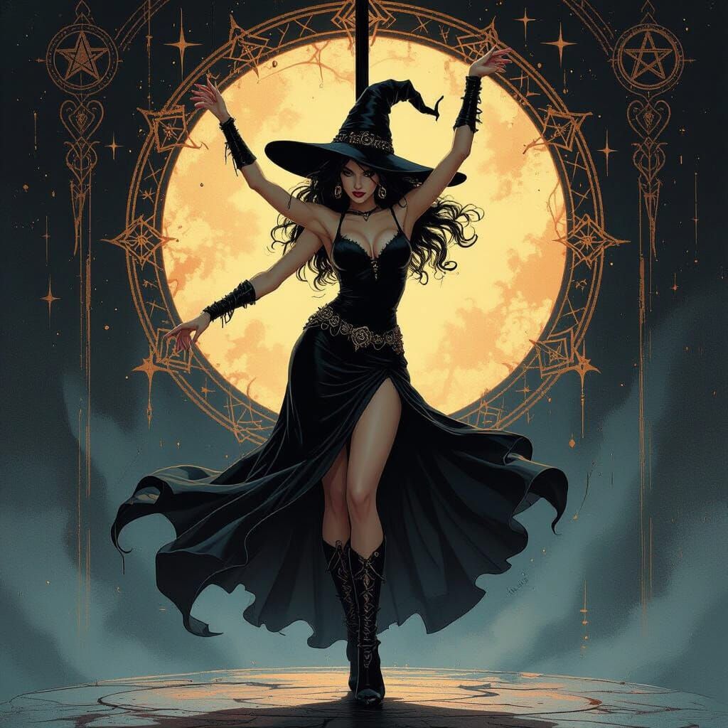 Pole Dancing Witch in Dark Mystical Style