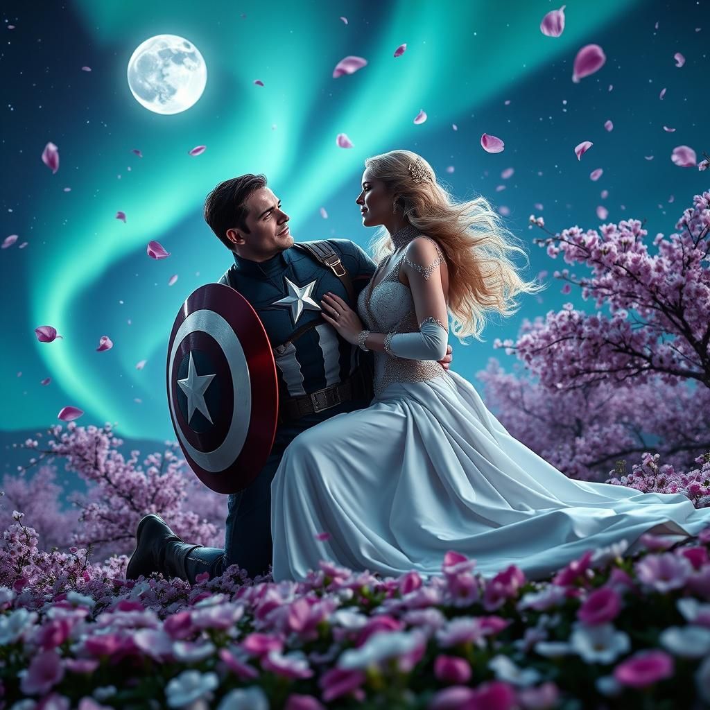 Captain America and Emma Frost in Aurora Cherry Blossom Fiel...