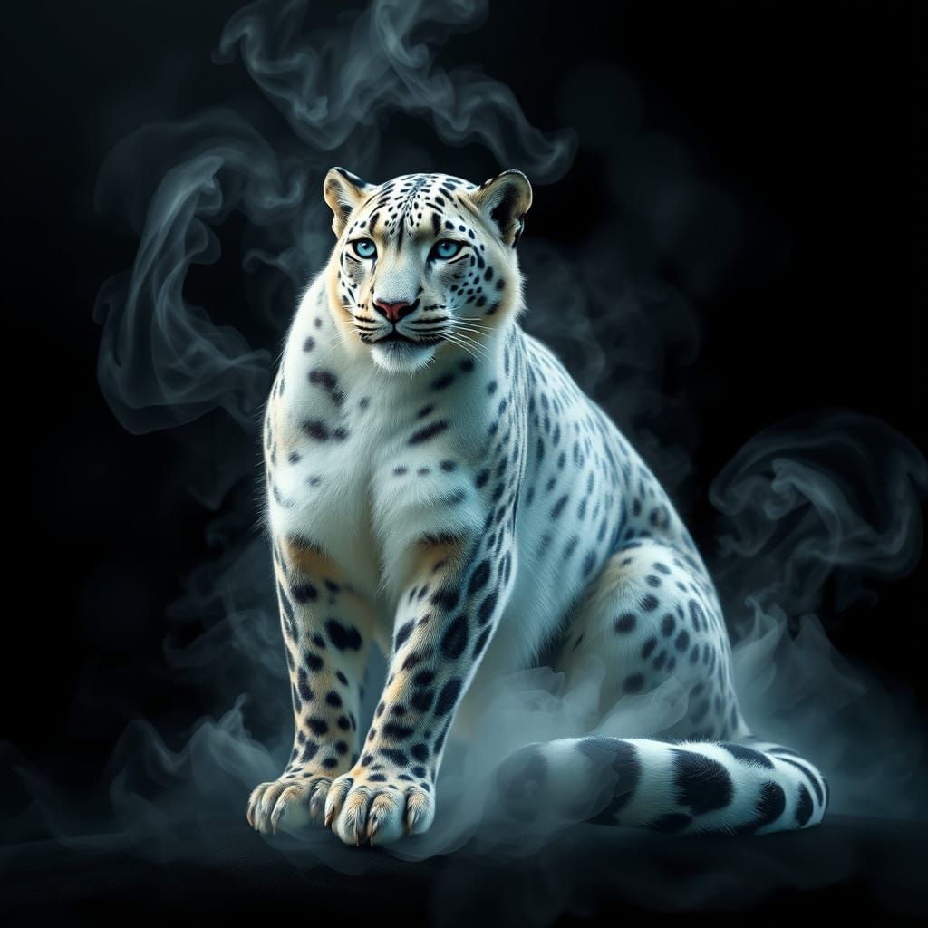 Fantastical Snow Leopard-Clouded Leopard Hybrid in Dreamy La...