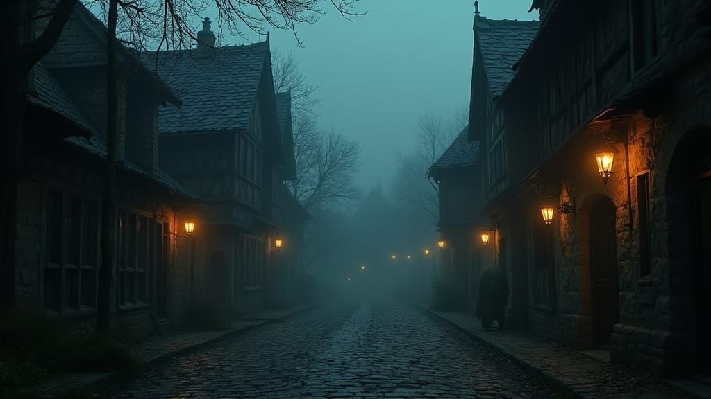Medieval Village in Cinematic Darkness
