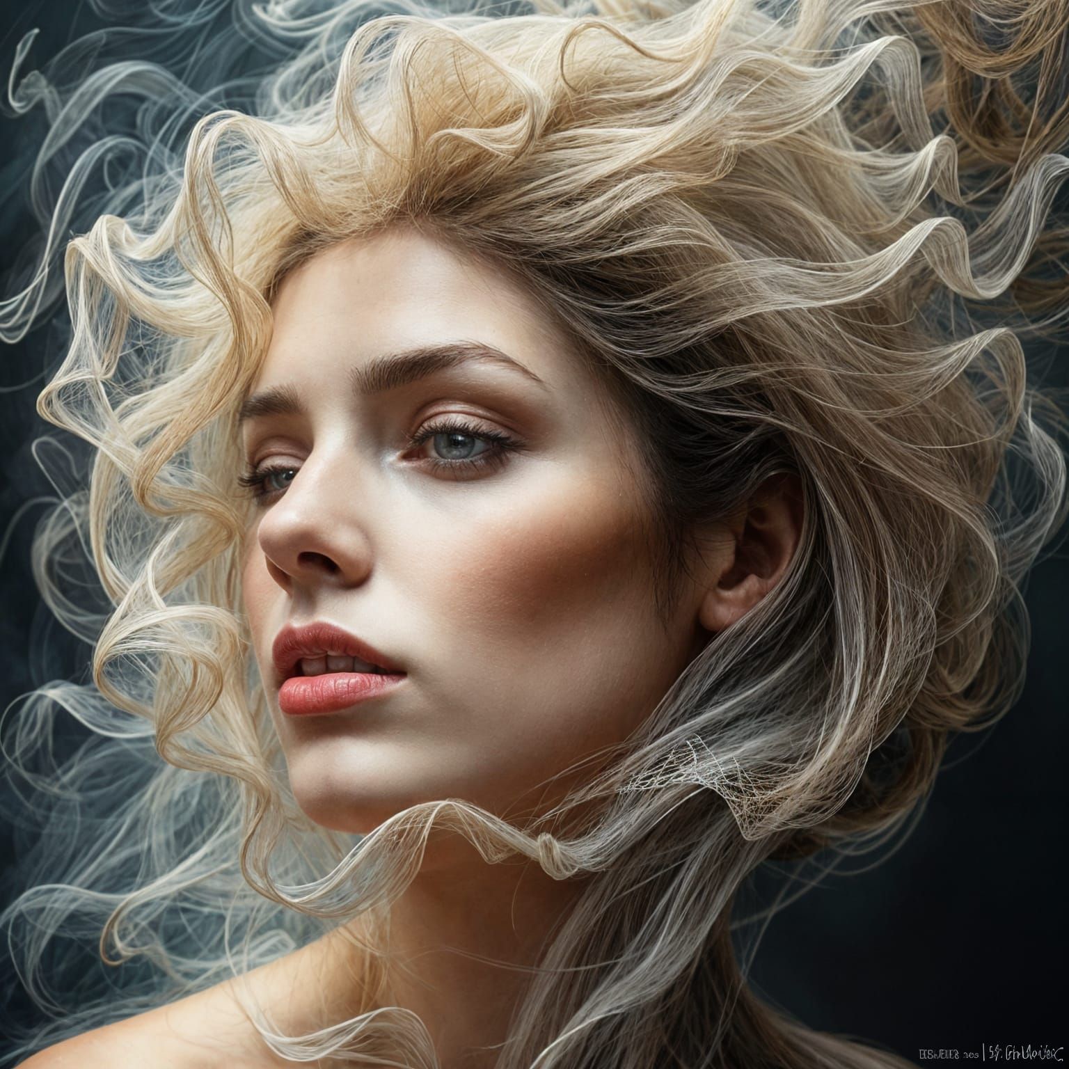 Enigmatic Smoke Maiden in Hyper Real Style