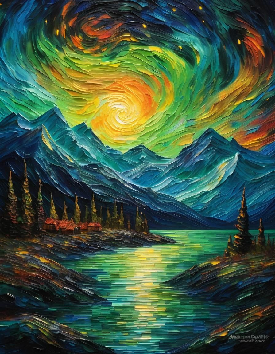 Aurora Borealis in Impasto Post-Impressionism Style