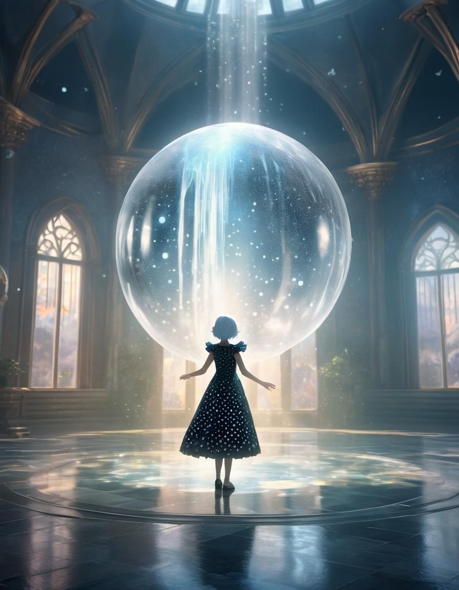 Elder Woman and Fantasy Orb in Dreamy Anime Art