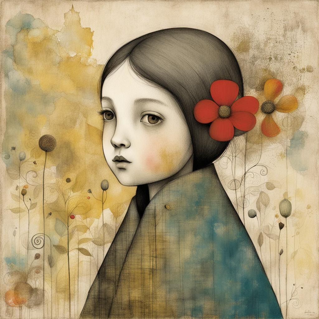 Girl in Whimsical Watercolor Style