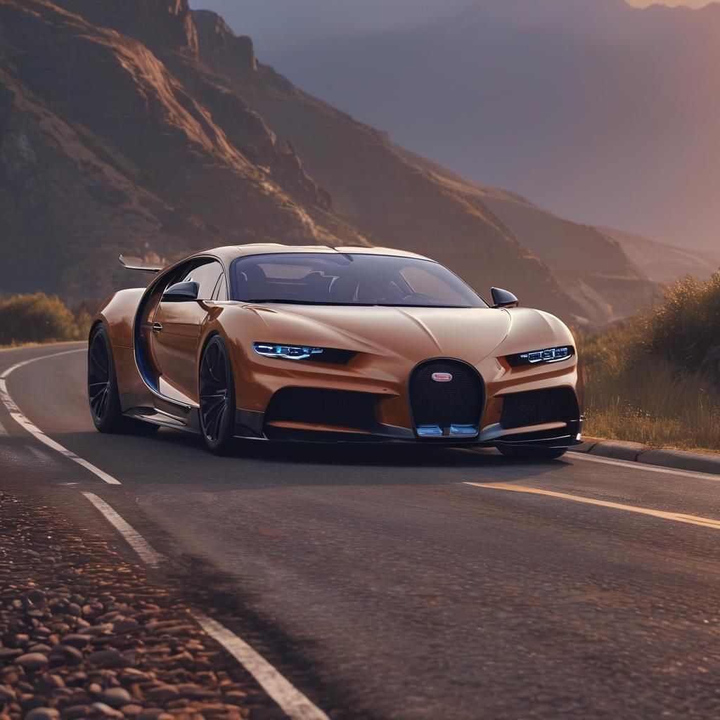 Bugatti Chiron Supersport on Sunset Road: Digital Art