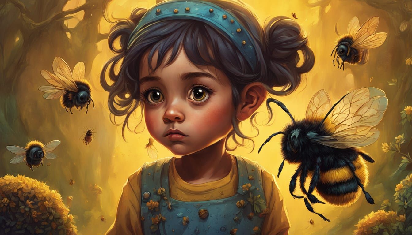 Surreal Girl with Beehive in Cyberpunk Aesthetic