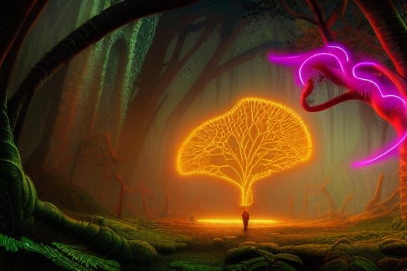 Neon-Lit Fairycore Forest in Ancient Rome