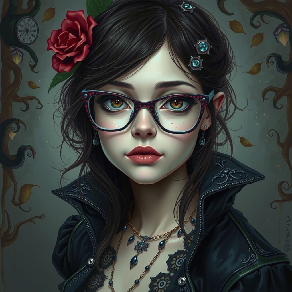 Gothic Fantasy Portrait in Whimsical, Dark Art Style