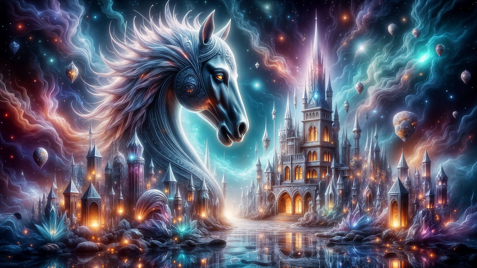 Crystalline Horse Chess Piece with Inner Fantasy Realm