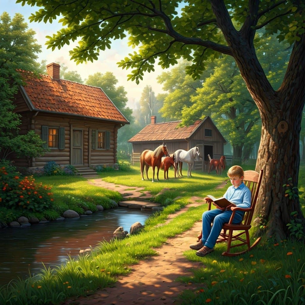 A Photorealistic Scene of Peaceful Rural Life