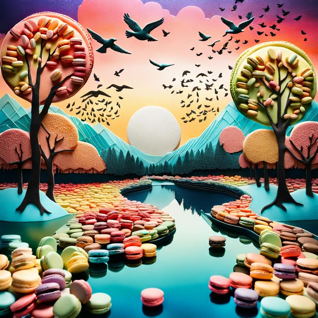 Macaron Landscape: A Surreal Mixed Media World