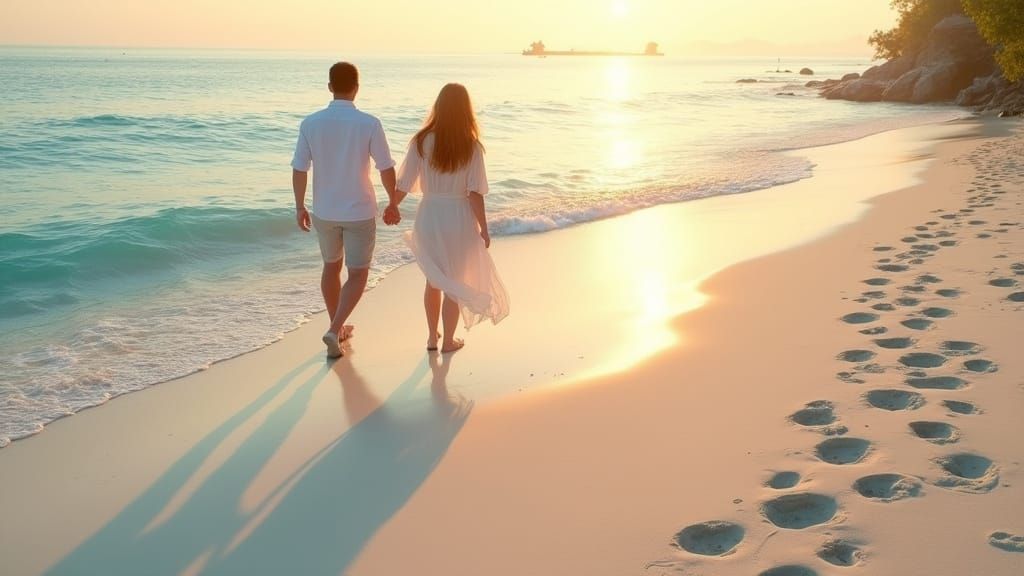 Romantic Beach Walk in Maldives: Golden Hour