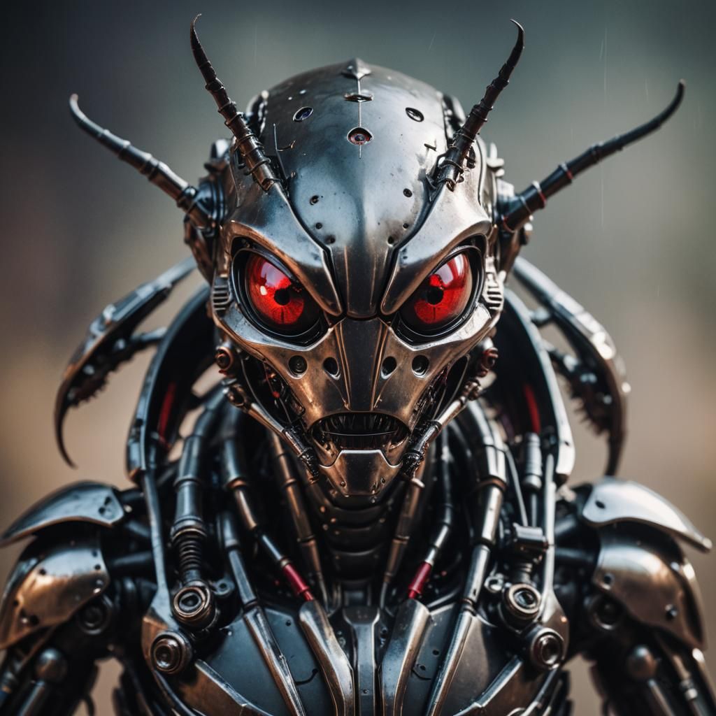 Sinister Head Photo Portrait of an anodized space age locust...