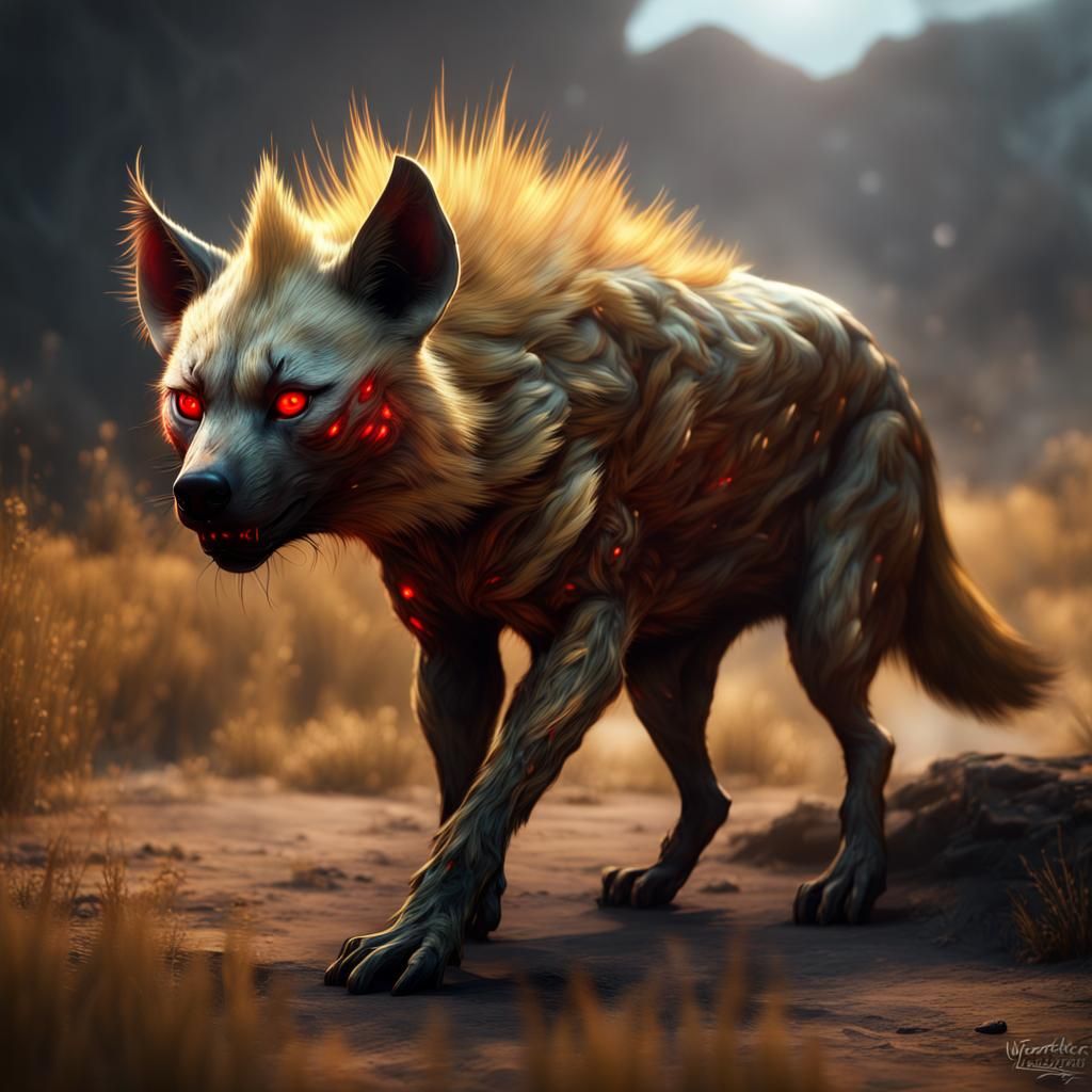 Golden Red-Eyed Hyena: Detailed Matte Painting