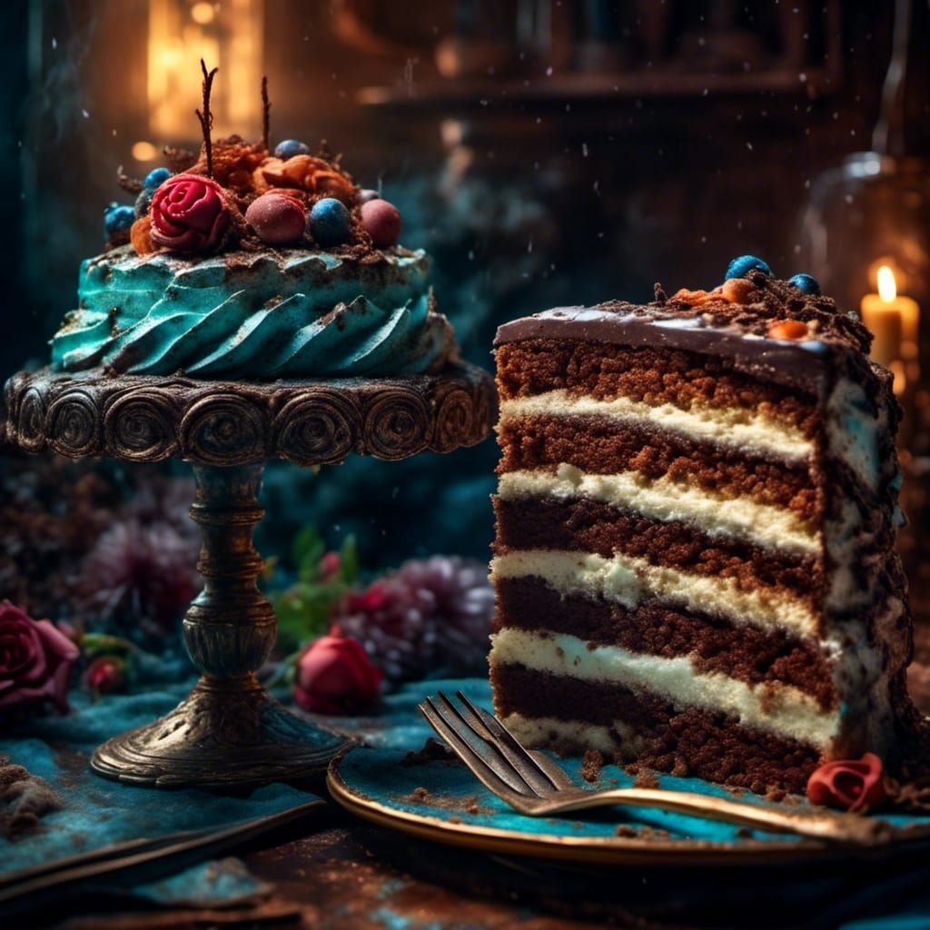 Appetizing Cake with Luminous Layers in Hyperrealistic Style