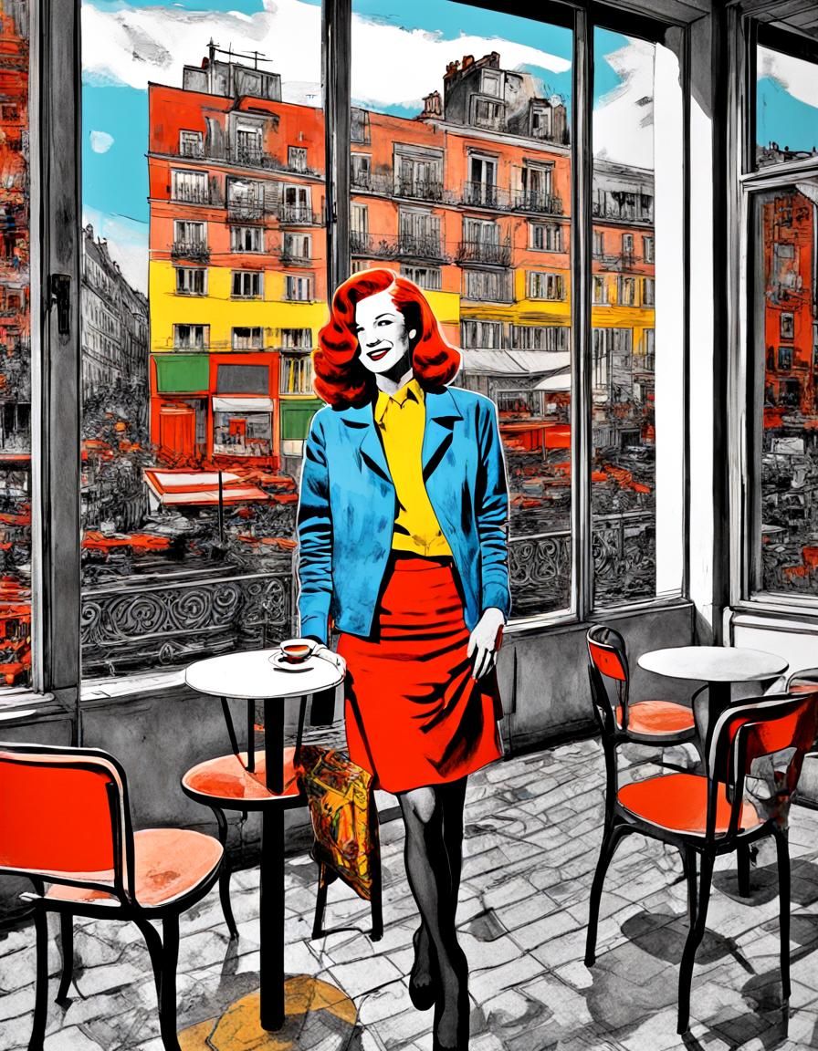 "illustration à double exposition d'une femme rousse sourian...