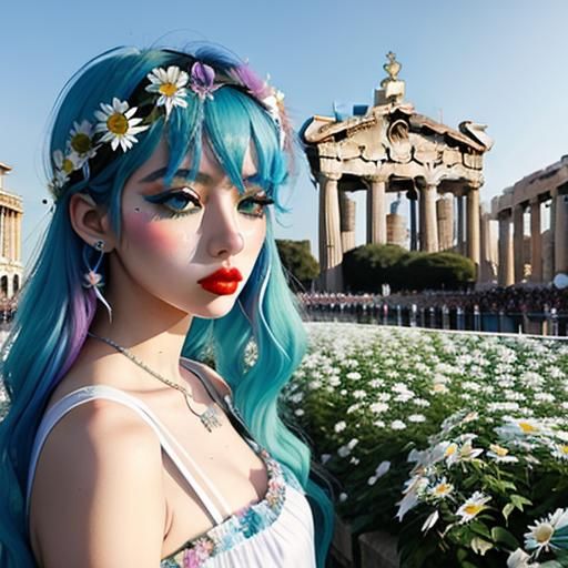 Seapunk Siren in Modern Rome with Flowers