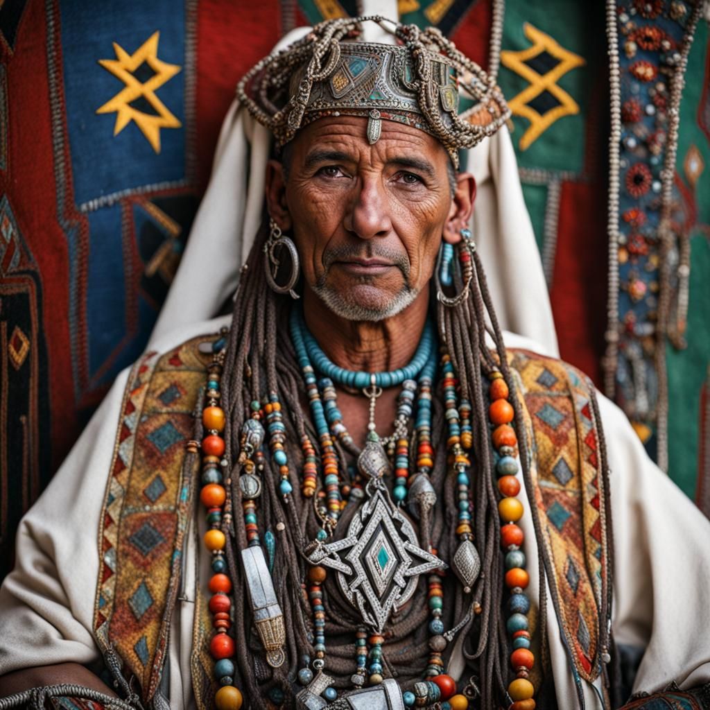 Cyber Amazigh Shaman with Elaborate Jewelry