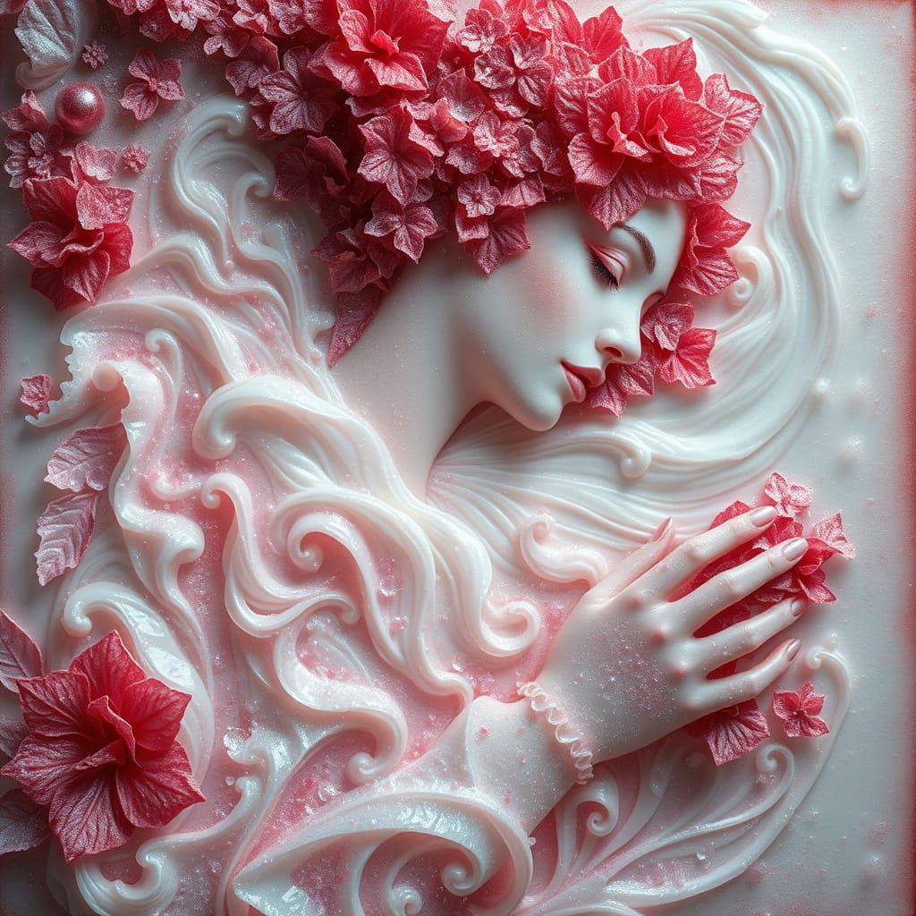 Frozen Celestial Woman in Abstract Expressionist Style