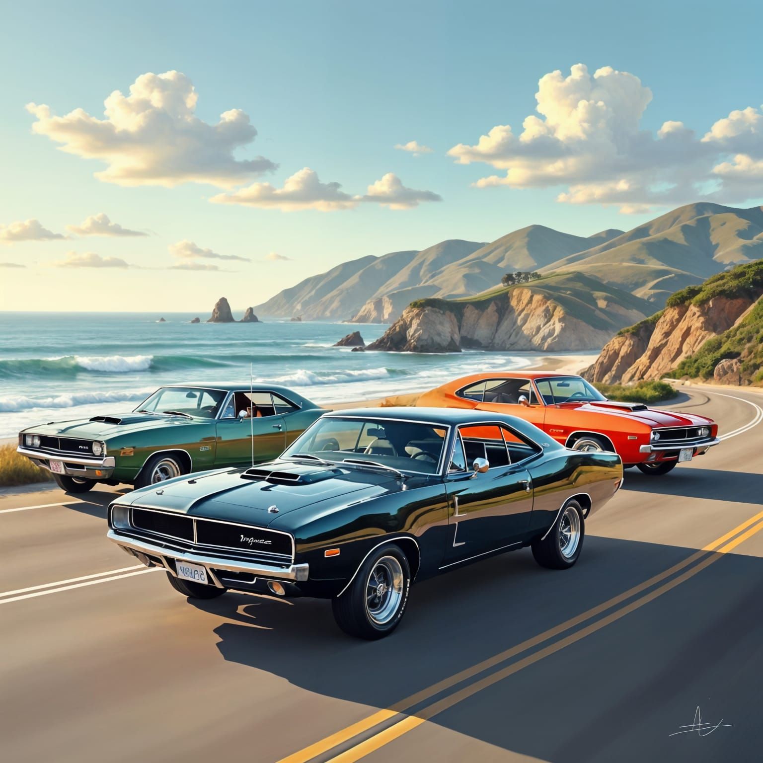 Muscle Cars on Pacific Coastal Bluff