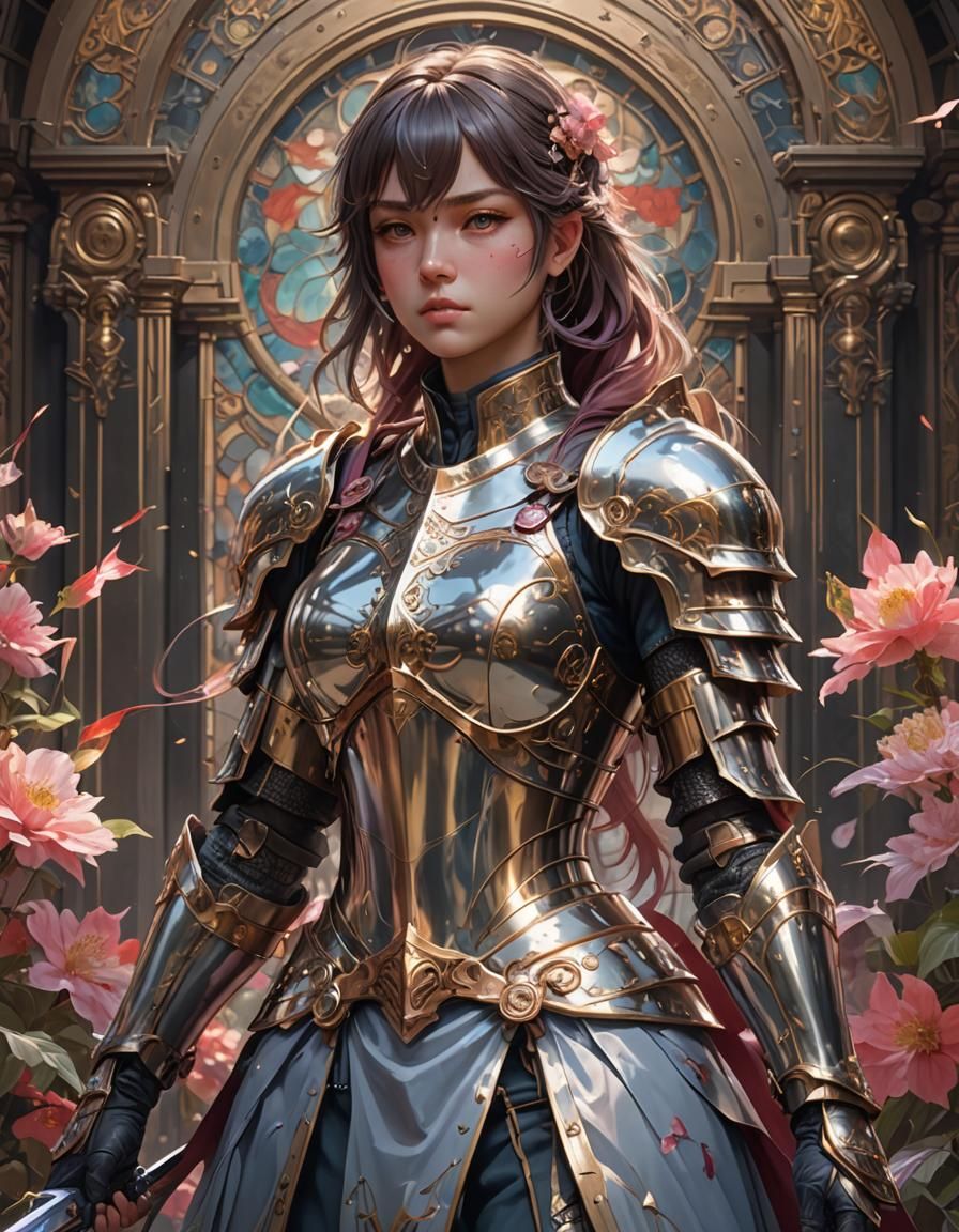 Yuno Gasai as Knight: Hyperdetailed Portrait