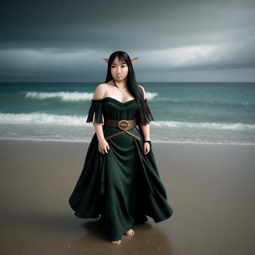 Fantasy Elf with Mixed Ancestry on a Beach