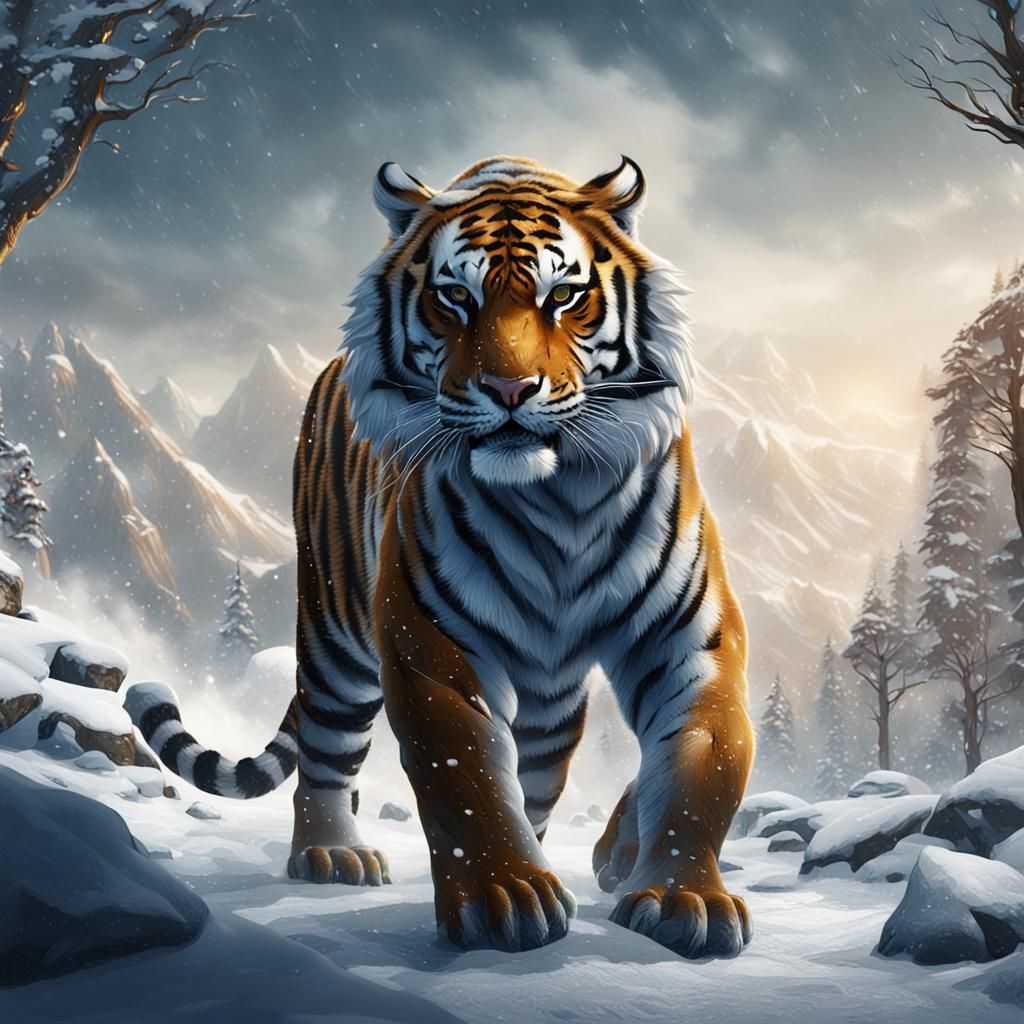 Majestic Tiger in Winter Wonderland