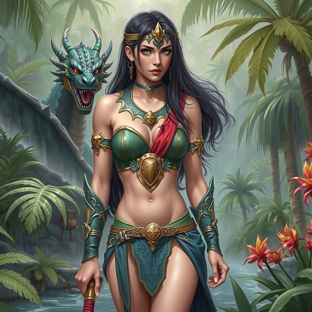 Dragon Warrior in Tropical Rainforest Setting