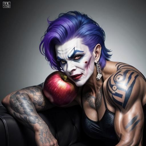 Female Bodybuilder Joker in Hyperrealistic Splash Art