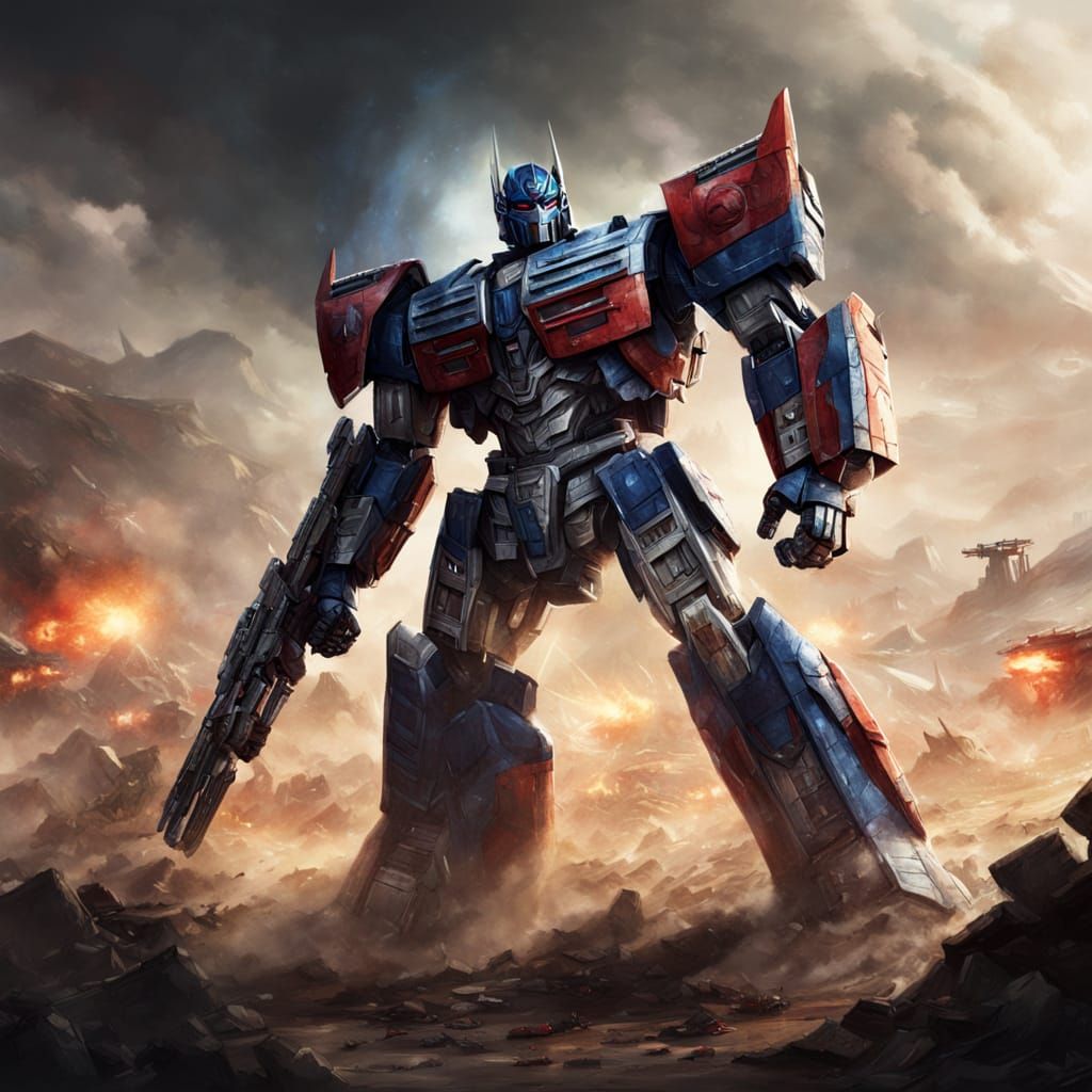 Optimus Prime on Battlefield: Detailed Sci-Fi Concept Art