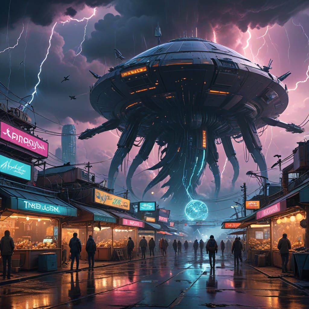 Futuristic Hyper Space Port Teeming with Alien Life