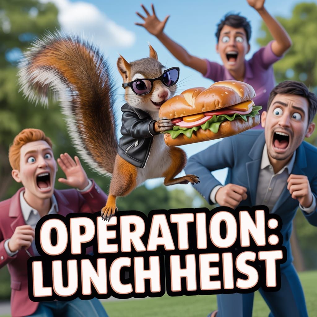 Mischievous Squirrel's Picnic Heist in Pixar Style