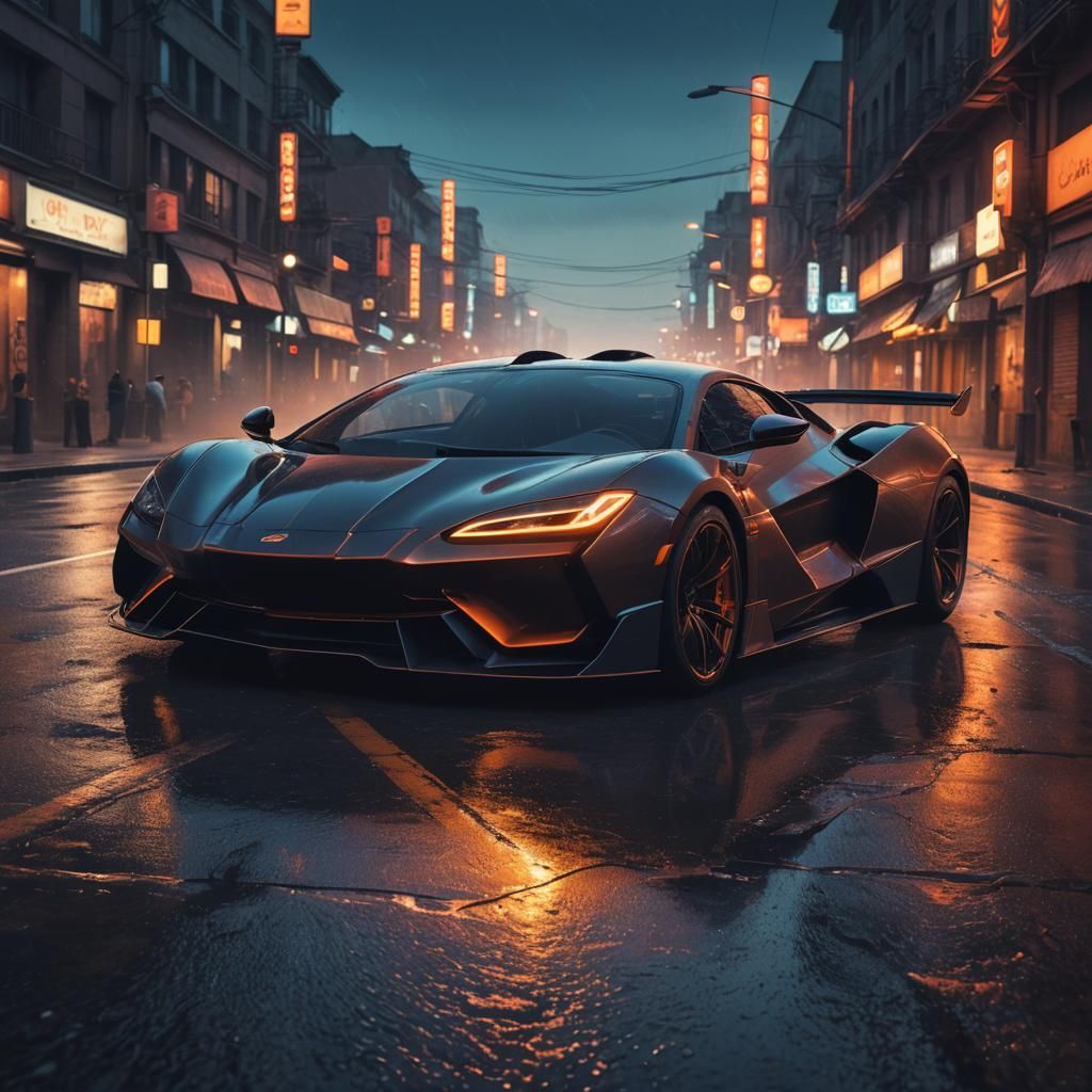 Sleek Supercar on Deserted Road in Metallic Colors