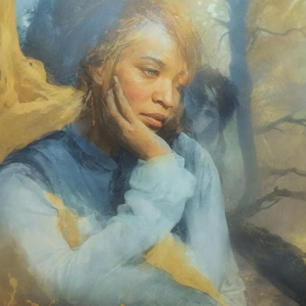 Pregnant Woman in Mystical Forest: Impressionist Illustratio...