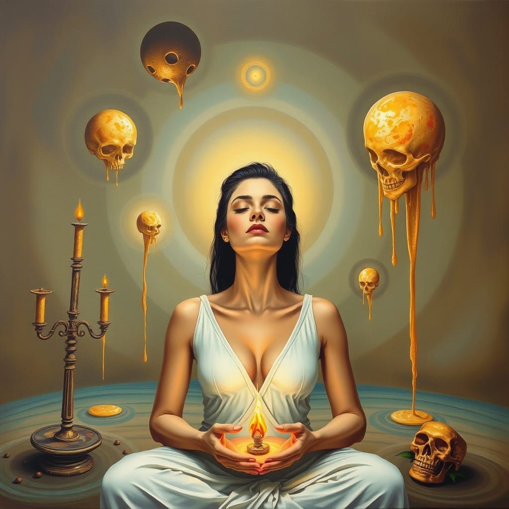 Surreal Reiki Practice in Dreamlike Setting