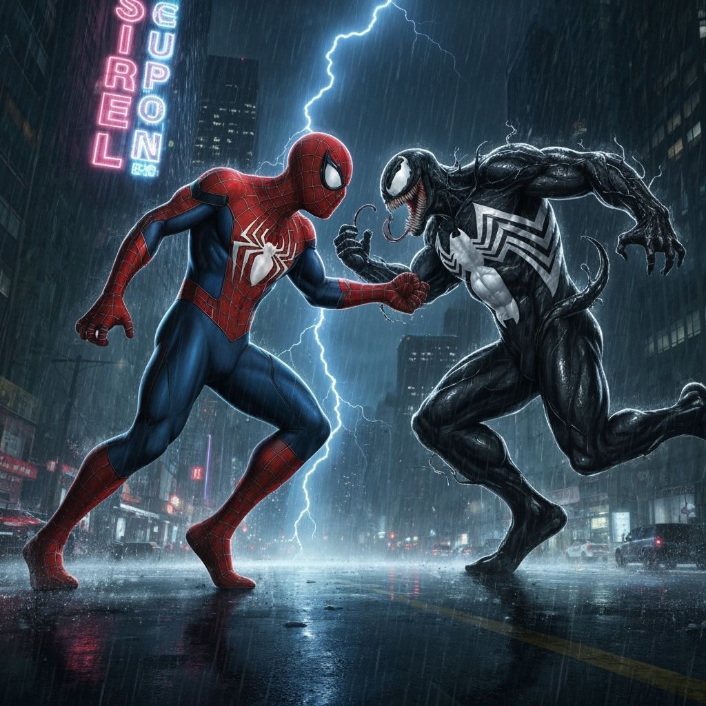 Spider-Man vs Venom in Neon City Battle