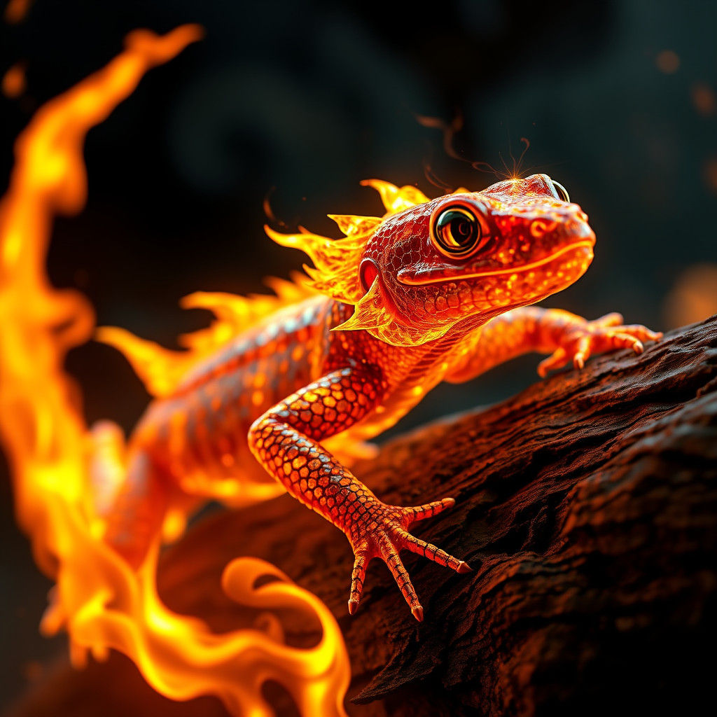 Hyperrealistic Fire Salamander in Dynamic Lighting